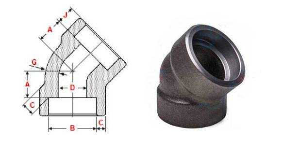 45 degree Socket weld elbow dimensions